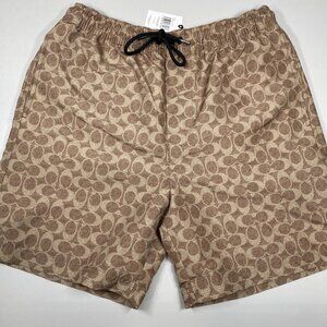 Coach Signature Logo Swim Shorts • Size S • Tan • Mesh-Lined Trunks